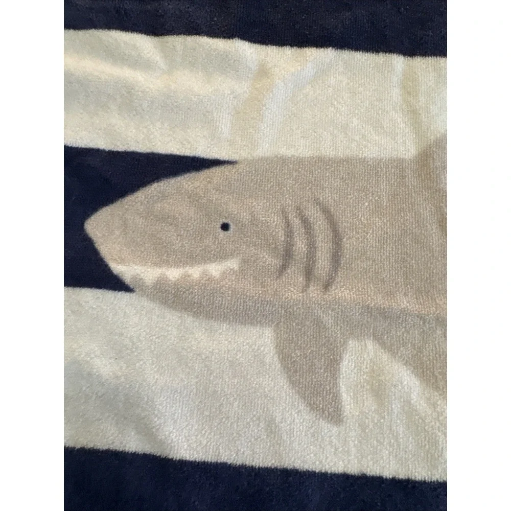 Pottery Barn Kids Towel Bath Pool Beach Shark w Blue White Stripes Boys Coastal